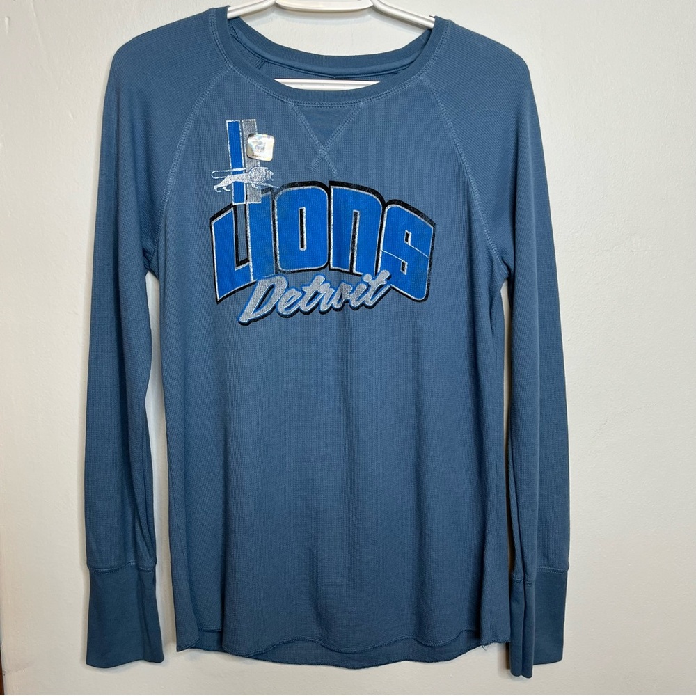 Detroit Lions NFL Long Sleeve Raglan Waffle Blue Haze L XL NWT